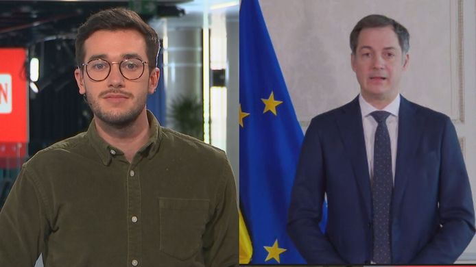 Premier De Croo samen met HLN LIVE-nieuwsanker Stijn Defoirdt