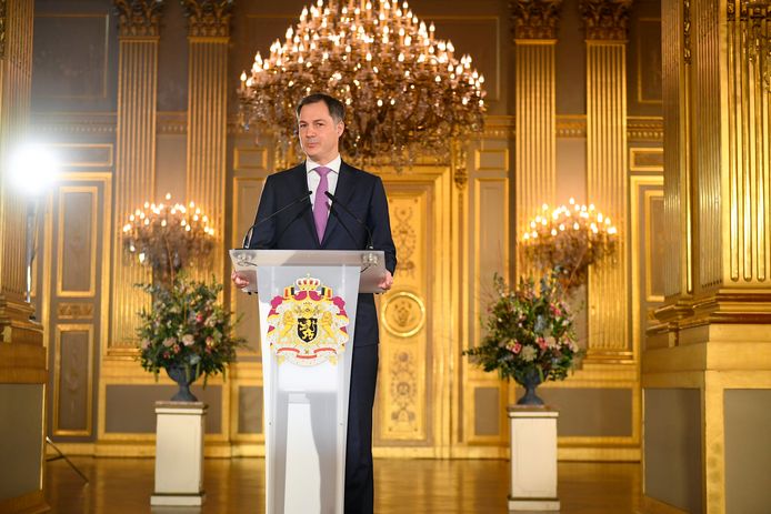 Premier Alexander De Croo tijdens zijn toespraak.