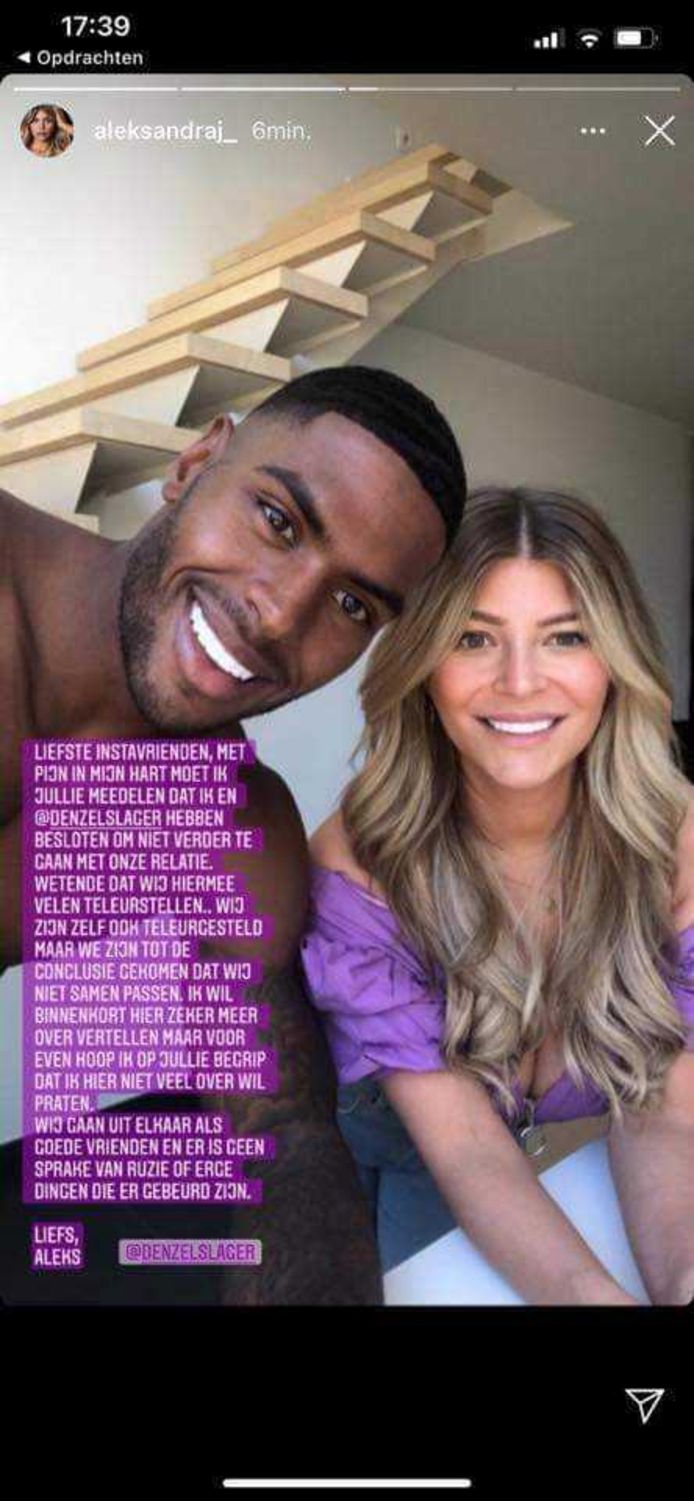 Denzel en Aleksandra deelden het nieuws over hun liefdesbreuk op Instagram.