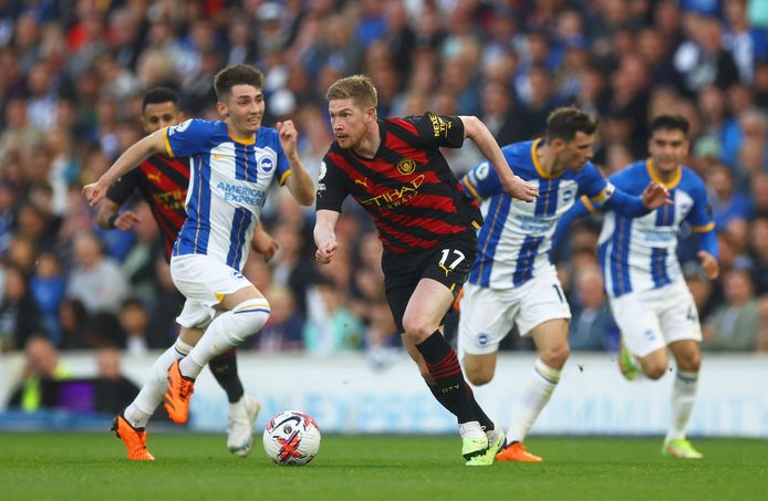 Kevin De Bruyne con il Manchester City a Brighton.