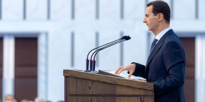 Syrisch president Bashar al-Assad op zijn toespraak in Damascus.