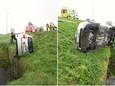 De Toyota Auris belandde in de berm naast de wisselaar van de E403 naar de A19, pal op een betonnen rand die verhinderde dat het voertuig een duik zou maken in een diepe gracht.