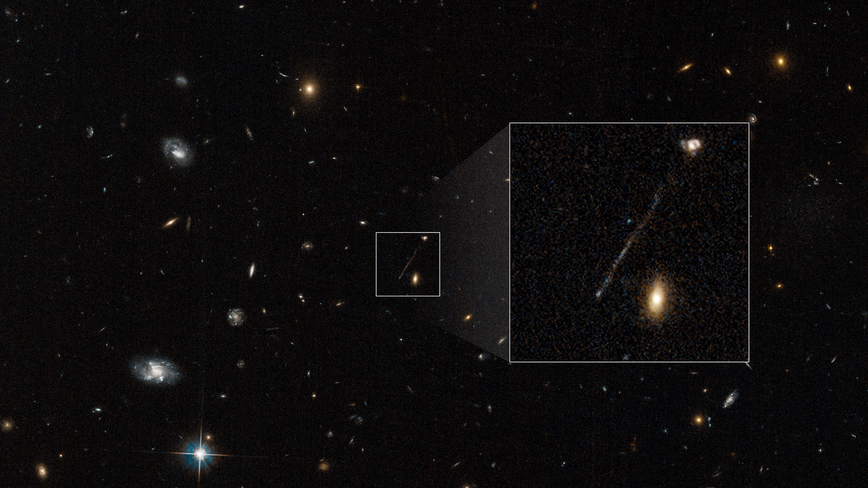 A bar in the image shows a black hole gone wild Image NASA, ESA, Pieter van Dokkum, Joseph DePasquale