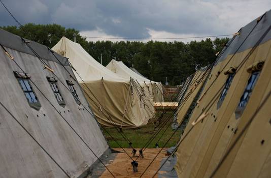 Tentenkamp in Wit-Rusland dat volgens de Wit-Russische defensie werd opgezet als oefening.