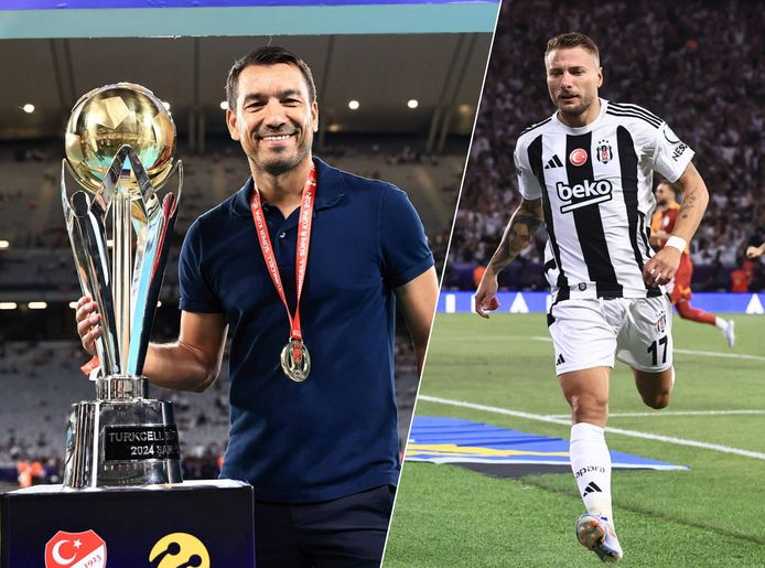 Giovanni van Bronckhorst met de Turkse Supercup. Rechts: Ciro Immobile, de nieuwe spits van Besiktas.