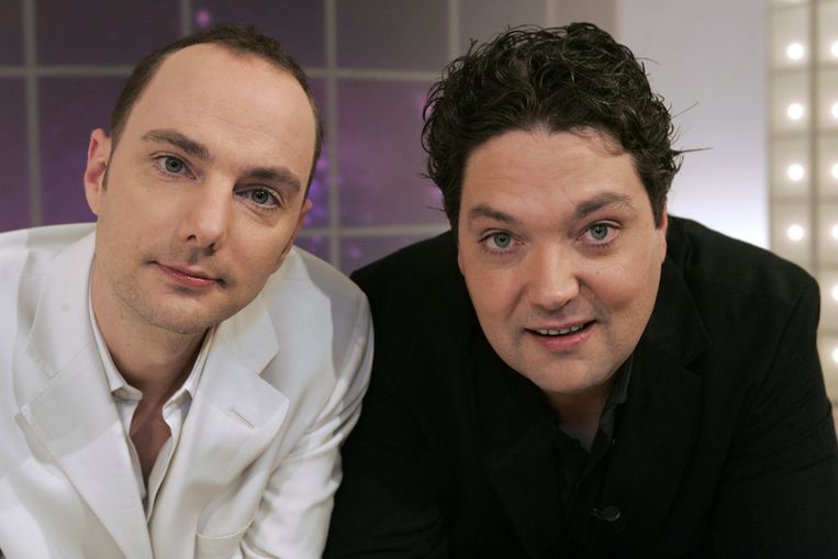 Thomas van Luyn en Mike Boddé in 2006, in de Mike & Thomas Show, uitgezonden door de VARA. Beeld ANP Kippa