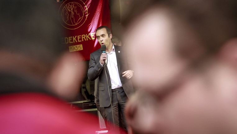 Sp.a-voorzitter Bruno Tobback tijdens zijn 1 mei-toespraak. Beeld PHOTO_NEWS
