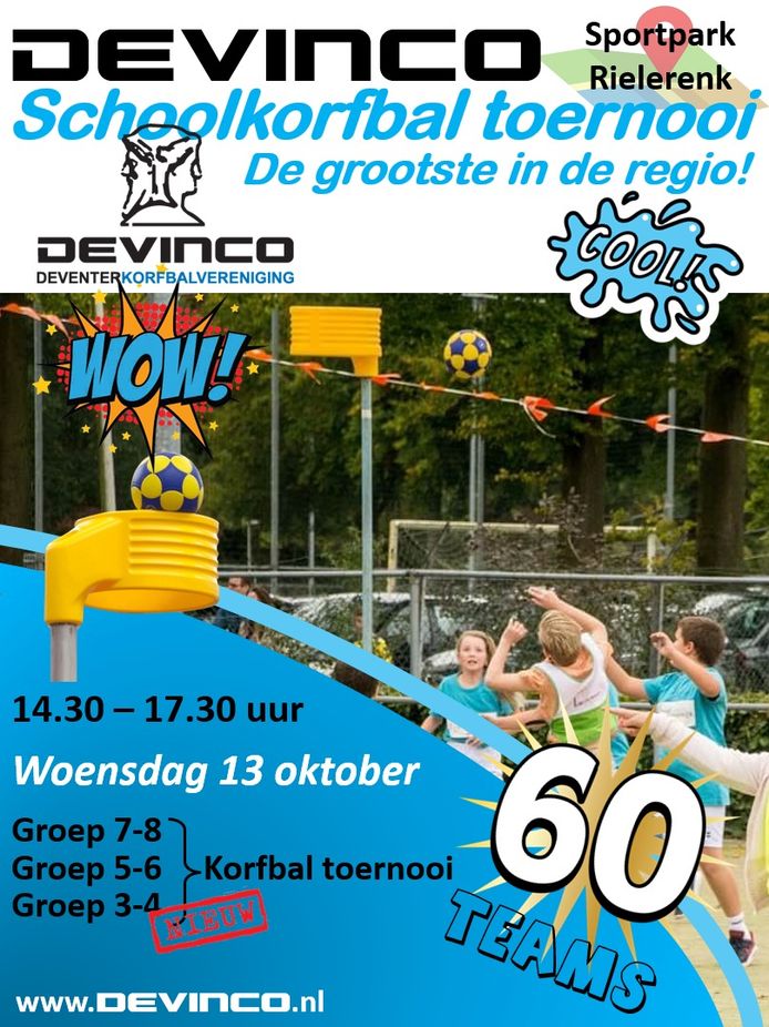 Poster voor het schoolkorfbaltoernooi van Devinco.