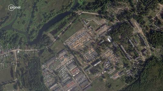 Een satellietbeeld van de militaire basis Tsel in Wit-Rusland op 9 september toont dat tenten zijn ontmanteld.