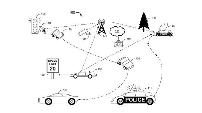 Beelden van de patentaanvraag van Ford voor een autonome politie-auto