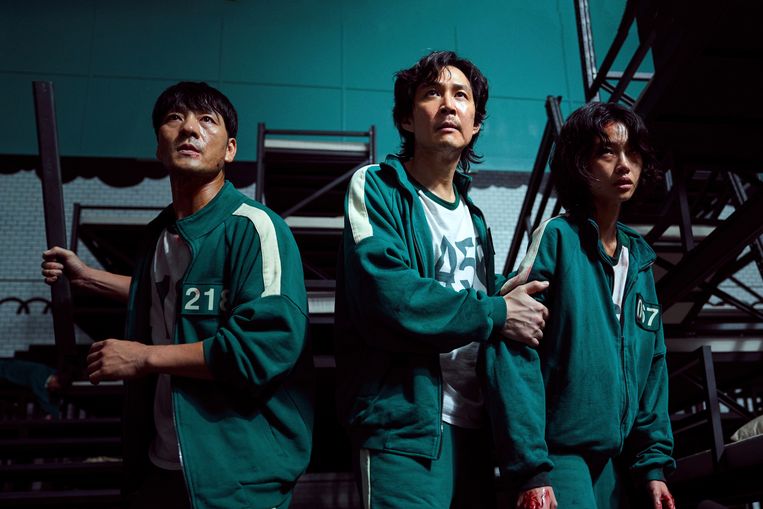 Park Hae-soo, Lee Jung-jae en Jung Ho-yeon in 'Squid Game' Beeld AP