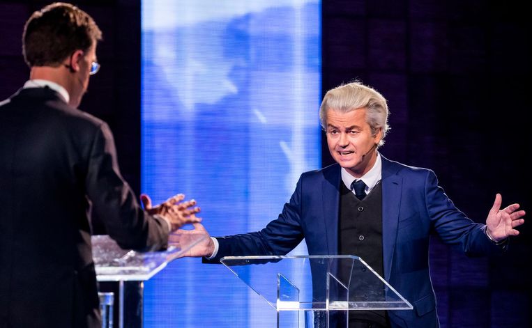 Mark Rutte en Geert Wilders tijdens het EenVandaag-debat. Beeld anp
