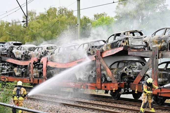 Messing Geld lenende Wacht even 60 hybride auto's op goederentrein in brand door breuk in bovenleiding,  treinverkeer tot morgenavond plat | Binnenland | AD.nl