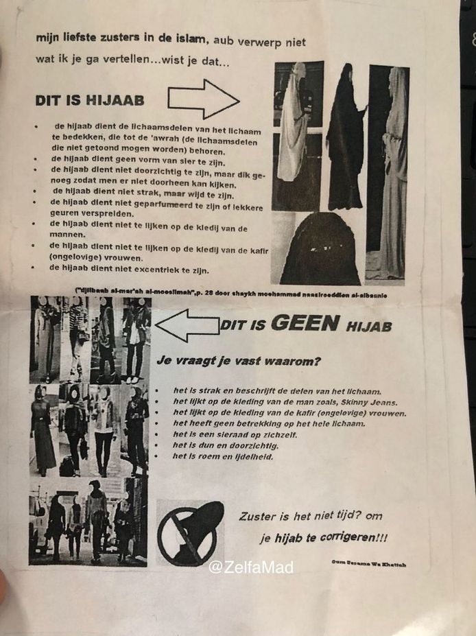 “De hijab dient niet strak maar wijd te zijn”, is maar een van de vele richtlijnen die te lezen is op het pamflet.