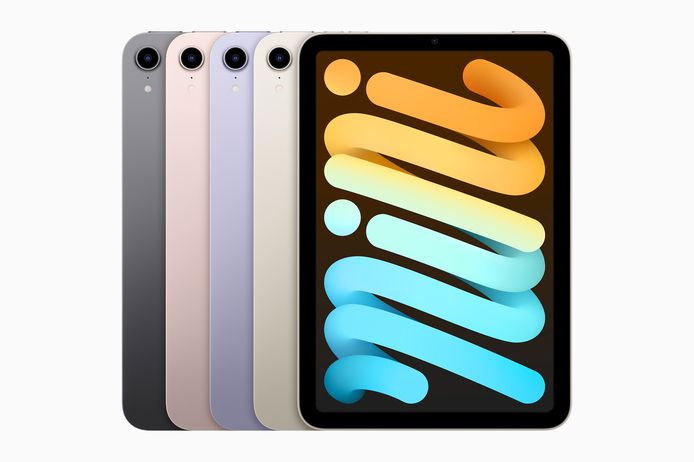 De nieuwe iPad Mini in de vier beschikbare kleurvarianten.