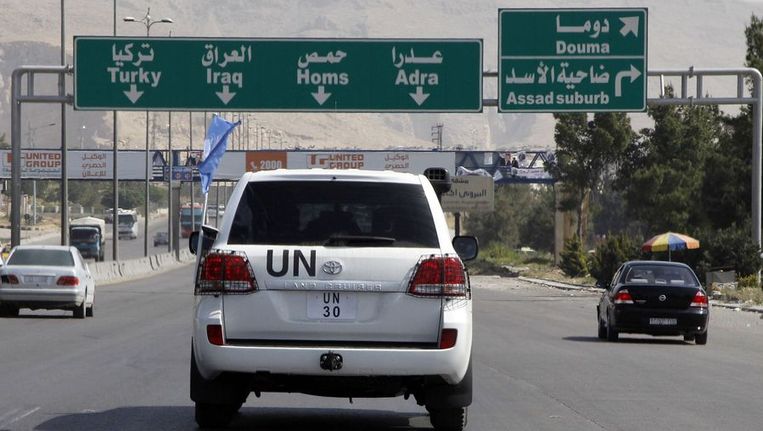 Een VN-wagen in Syrië Beeld reuters
