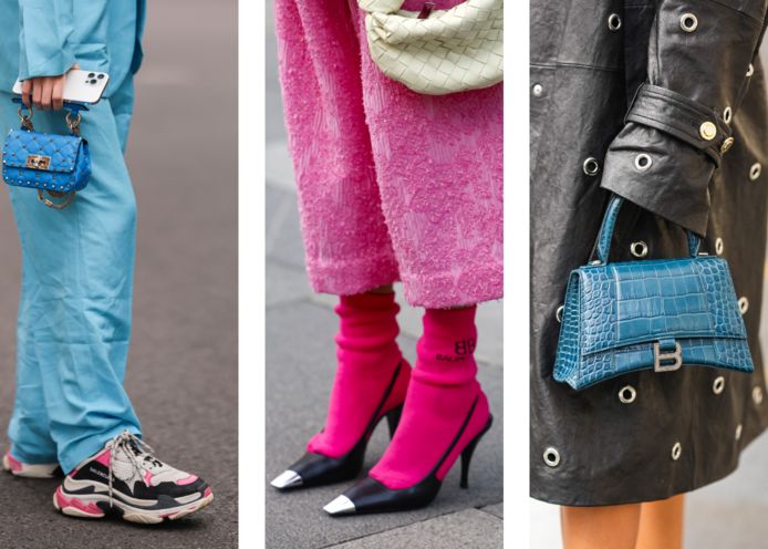 Sneakers Triple S, stivali a calzino e borsa a clessidra.