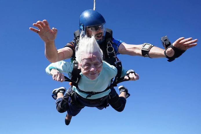 Dorothy Hoffner skydiving in Ottawa, Illinois.