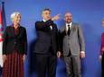 De Kroatische premier Andrej Plenkovic gebaart. Naast hem president van de Europese Centrale Bank Christine Lagarde, voorzitter van de Europese Raad Charles Michel en Ursula von der Leyen, voorzitter van de Europese Commissie.