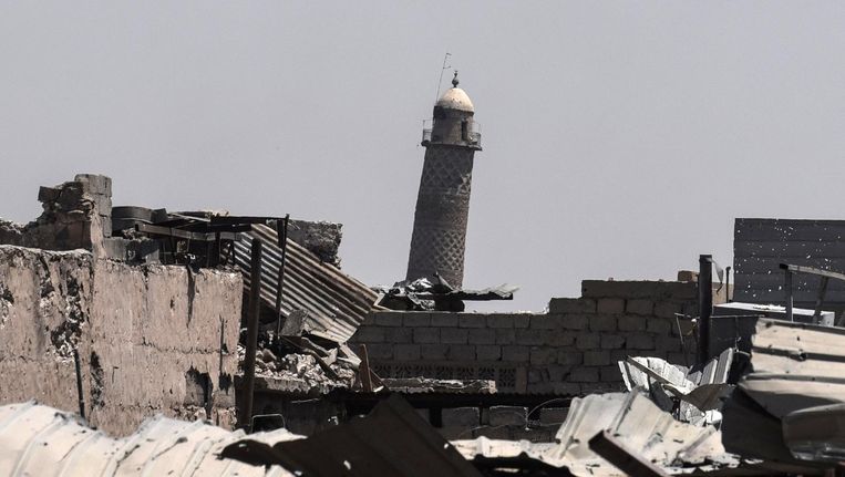 Symbolisch was het opblazen van de al-Nuri-moskee in Mosul door IS Beeld anp