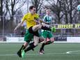Borne-aanvoerder Mart Snippers schiet richting het doel van UD. Borne ging in eigen huis met 4-1 onderuit.