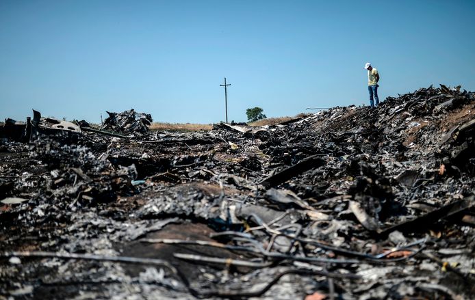 Wrakstukken van het toestel van vlucht MH17.