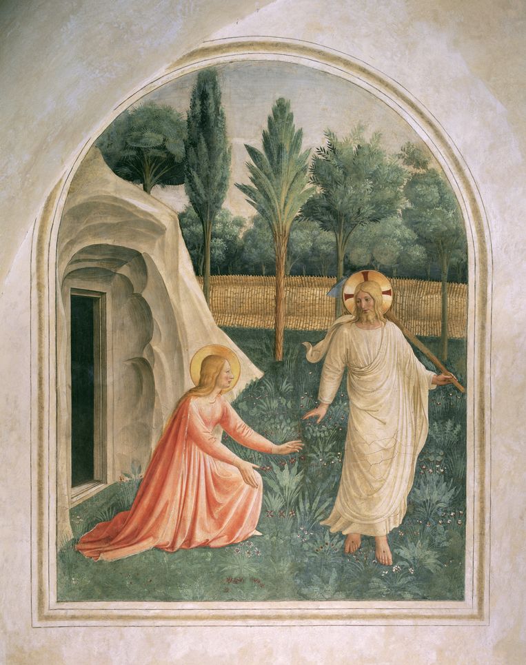 Fra Angelico, Noli me tangere, 1440-42, fresco op muur, 166 x 125 cm, Klooster van San Marco, Florence (cel 1).
 Beeld Imageselect
