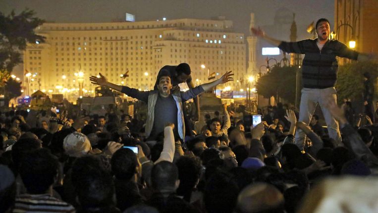 Een demonstratie in de buurt van het Tahrirplein in Cairo, 2014 Beeld epa