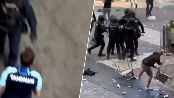 Club-fans clashen met politie in Madrid: blauw-zwarte heethoofden, die zelf met stoelen gooien, gewelddadig aangepakt door agenten voor match bij Atlético