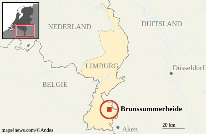 De locatie op de Brunsummerheide waar bij een steekpartij twee doden zijn gevallen.