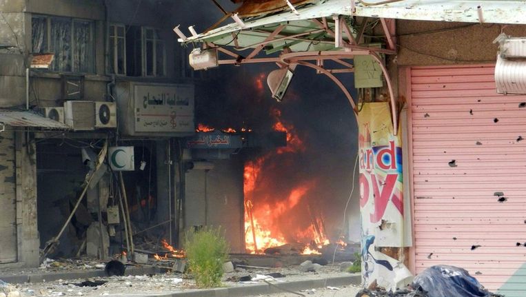 Een aanslag vandaag in de Syrische stad Homs. Beeld afp