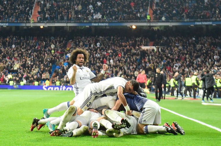 Madrilenen vieren de 3-2. Beeld AFP