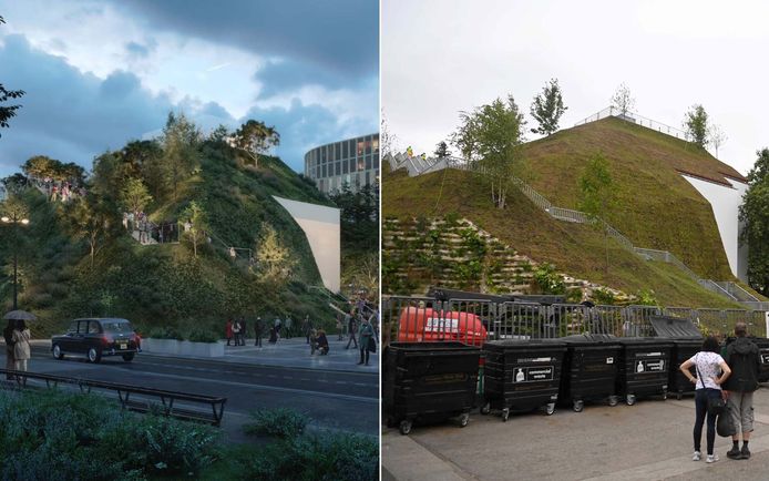 “Marble Arch Mound”: à gauche la simulation, à droite la réalité.