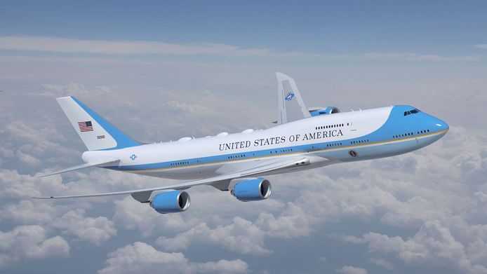 Een impressiebeeld van het design voor de "Next Air Force One", geselecteerd door de Amerikaanse president Joe Biden.