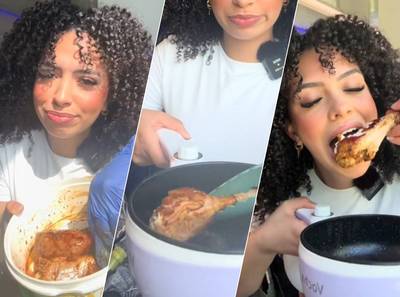 TikTokker Isabelle (20) gaat viral met video waarin ze kip bakt en eet in de trein: ‘Niet de bedoeling’