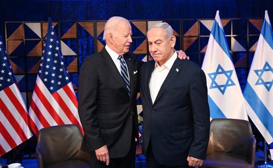 Foto d'archivio.  Il presidente americano Joe Biden e il primo ministro israeliano Benjamin Netanyahu a Tel Aviv.  (18/10/23)