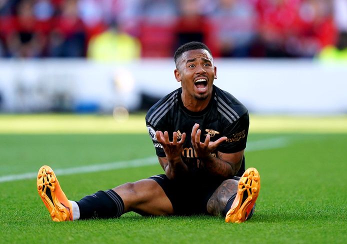 Arsenal's Gabriel Jesus reacts during the Premier League match at the City Ground, Nottingham. Picture date: Saturday May 20, 2023. ! only BELGIUM !