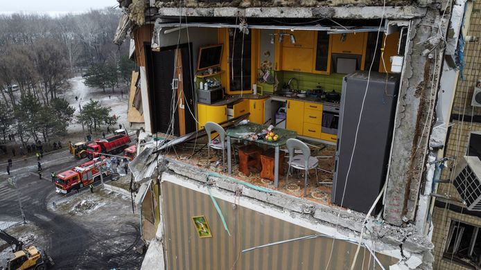 The striking yellow kitchen remained almost untouched after the attack.