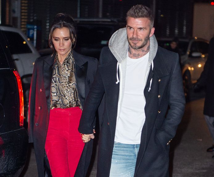 David Beckham met zijn vrouw Victoria in New York gisteren.