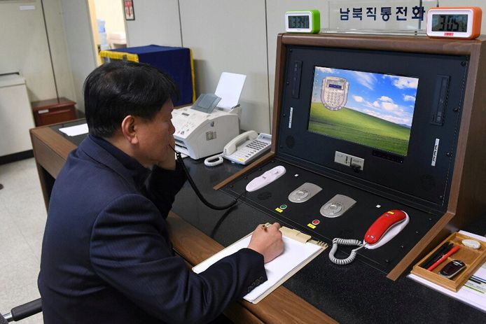 De hotline tussen Noord- en Zuid-Korea, vanmorgen gefotografeerd aan de Zuid-Koreaanse zijde.