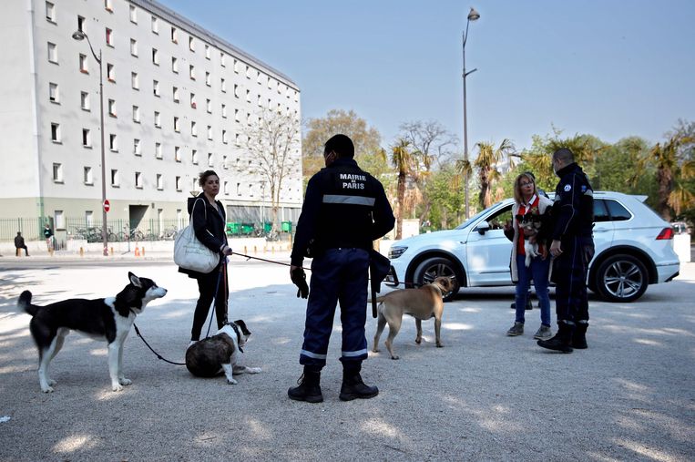 De politie in Parijs controleert of voorbijgangers met een geldige reden buiten zijn. Beeld AFP