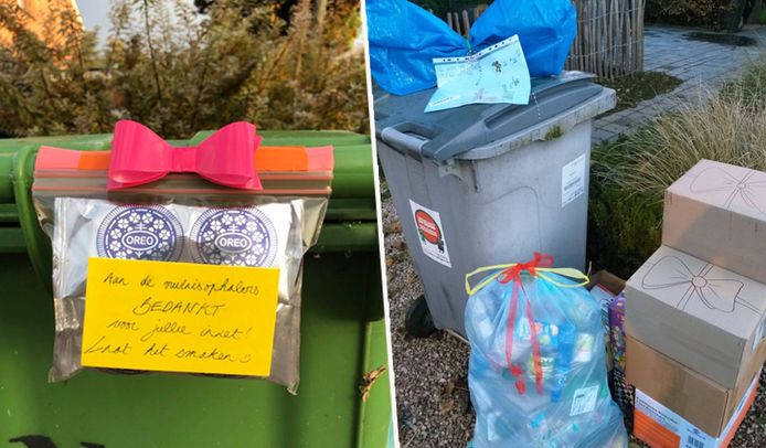 Heel wat mensen maakten deze week strikken aan hun huisvuilcontainers en -zakken.