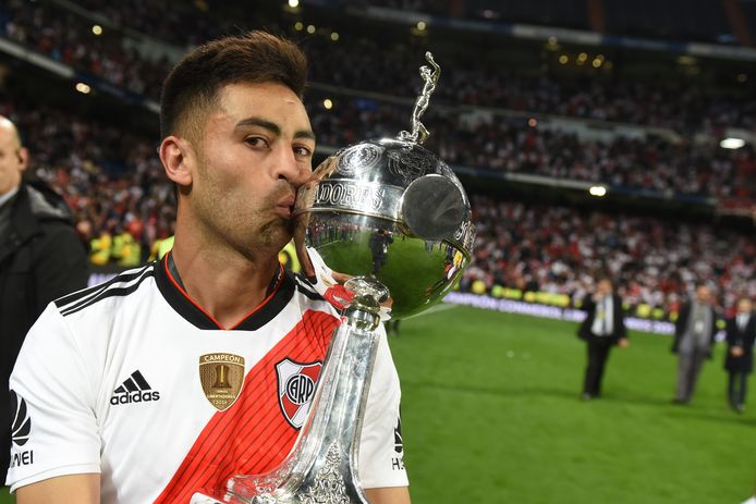 MADRID, SPAIN - DECEMBER 09: Gonzalo Martinez celebrate during the second leg of the final match of Copa CONMEBOL Libertadores 2018 between River Plate and Boca Juniors at Estadio Santiago Bernabeu on December 9, 2018 in Madrid, Spain. Due to the violent episodes of November 24th at River Plate stadium, CONMEBOL rescheduled the game and moved it out of Americas for the first time in history. (Photo by Diego Haliasz/Getty Images)