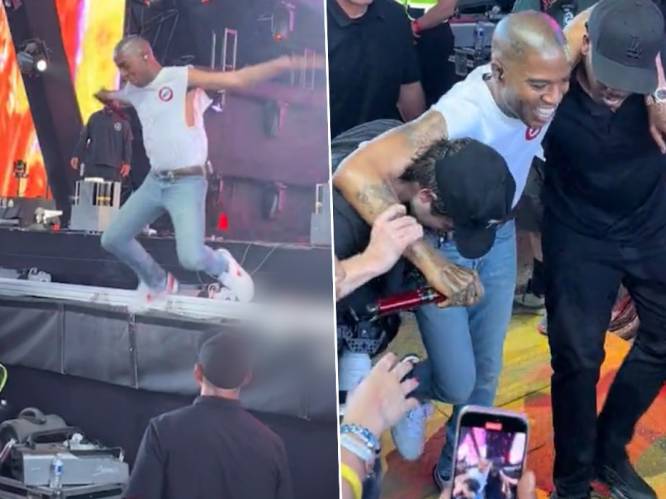 Rapper Kid Cudi springt van podium en breekt zijn voet tijdens show op Coachella