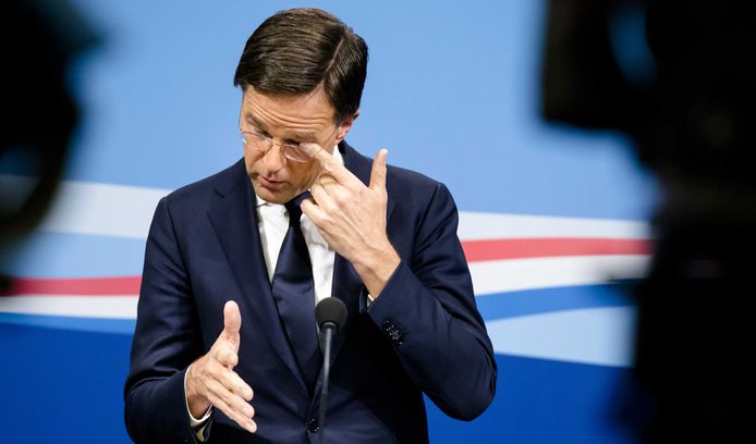 Premier Mark Rutte tijdens de persconferentie na afloop van de ministerraad.