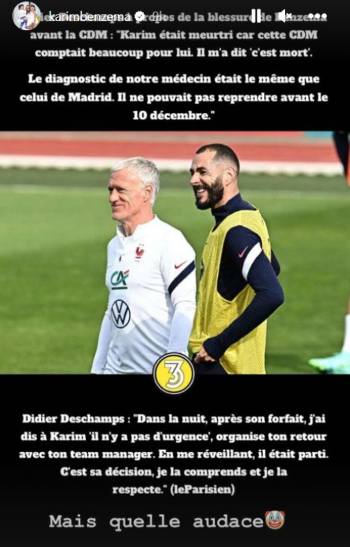 Karim Benzema a réagi sur son compte Instagram.