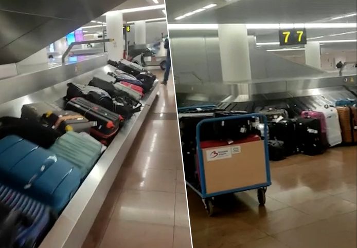 Achtergebleven koffers op bagageband na wilde staking
