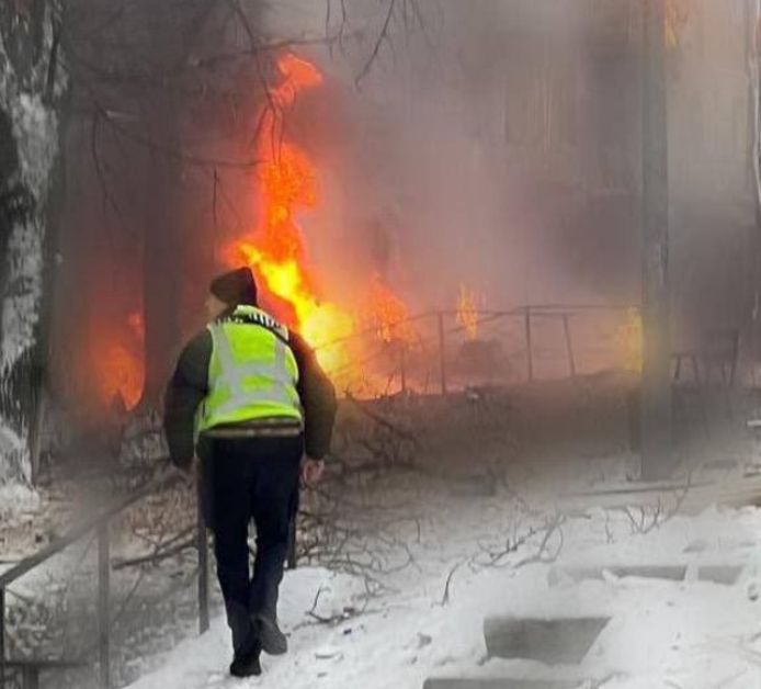Kiev werd getroffen door bombardementen.