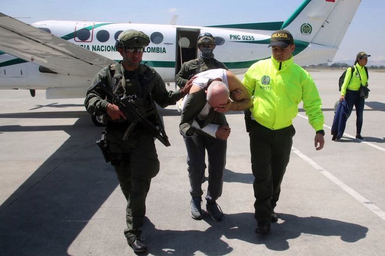 Beeld uit de video van de arrestatie van Saïd R. in Colombia, afgelopen vrijdag. Beeld EPA