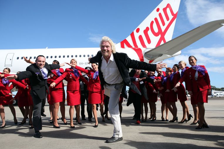 Archiefbeeld van Sir Richard Branson bij de doop van een nieuwe A330 in Sydney. Beeld Getty Images